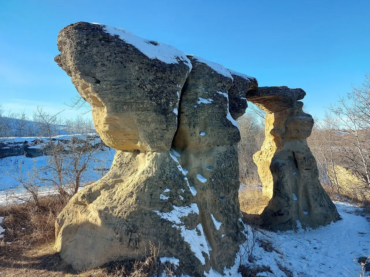 Sandstone rock formations in winter, December 2023