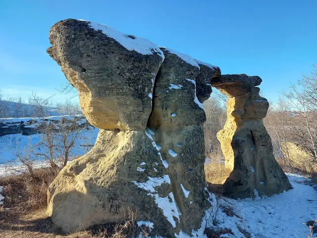 Sandstone rock formations in winter